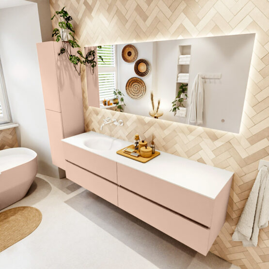 MONDIAZ VICA 180cm mueble de baño Rosee 4 cajones. Lavabo MOON Izquierda sin orificio