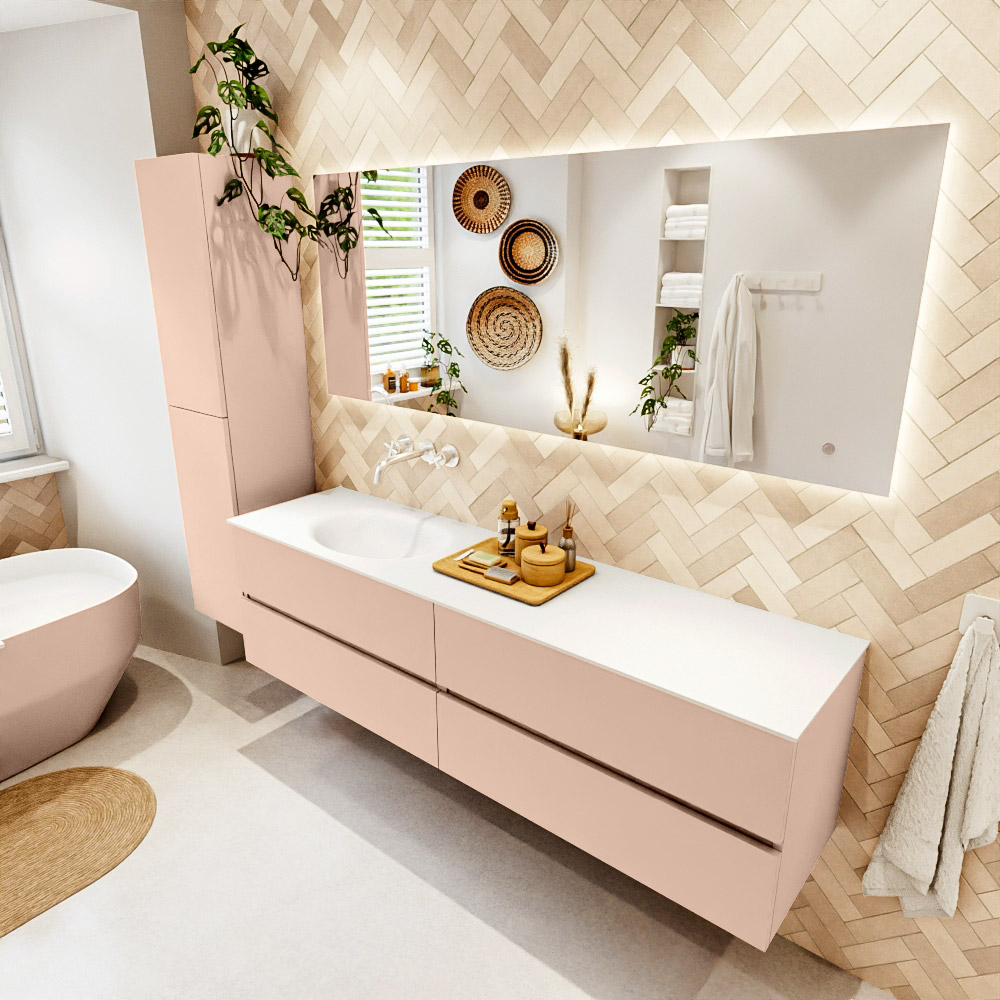 MONDIAZ VICA 180cm mueble de baño Rosee 4 cajones. Lavabo MOON Izquierda sin orificio, color Talc. 1 MONDIAZ VICA 180cm mueble de baño Rosee 4 cajones. Lavabo MOON Izquierda sin orificio