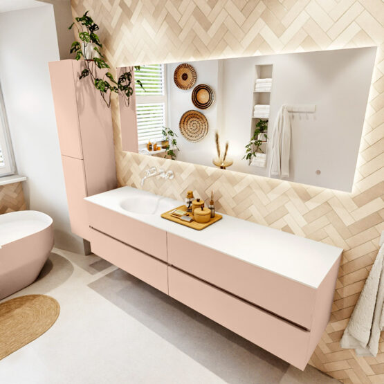 MONDIAZ VICA 190cm mueble de baño Rosee 4 cajones. Lavabo MOON Izquierda sin orificio