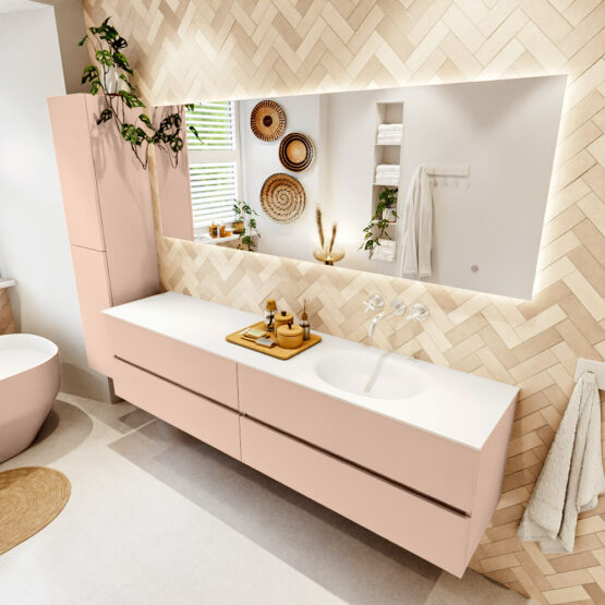 MONDIAZ VICA 200cm mueble de baño Rosee 4 cajones. Lavabo MOON Derecho sin orificio