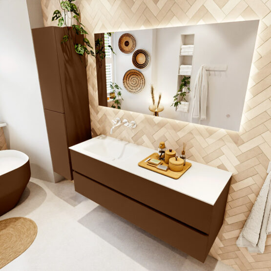 MONDIAZ VICA 140cm mueble de baño Rust 2 cajones. Lavabo CLOUD Izquierda sin orificio