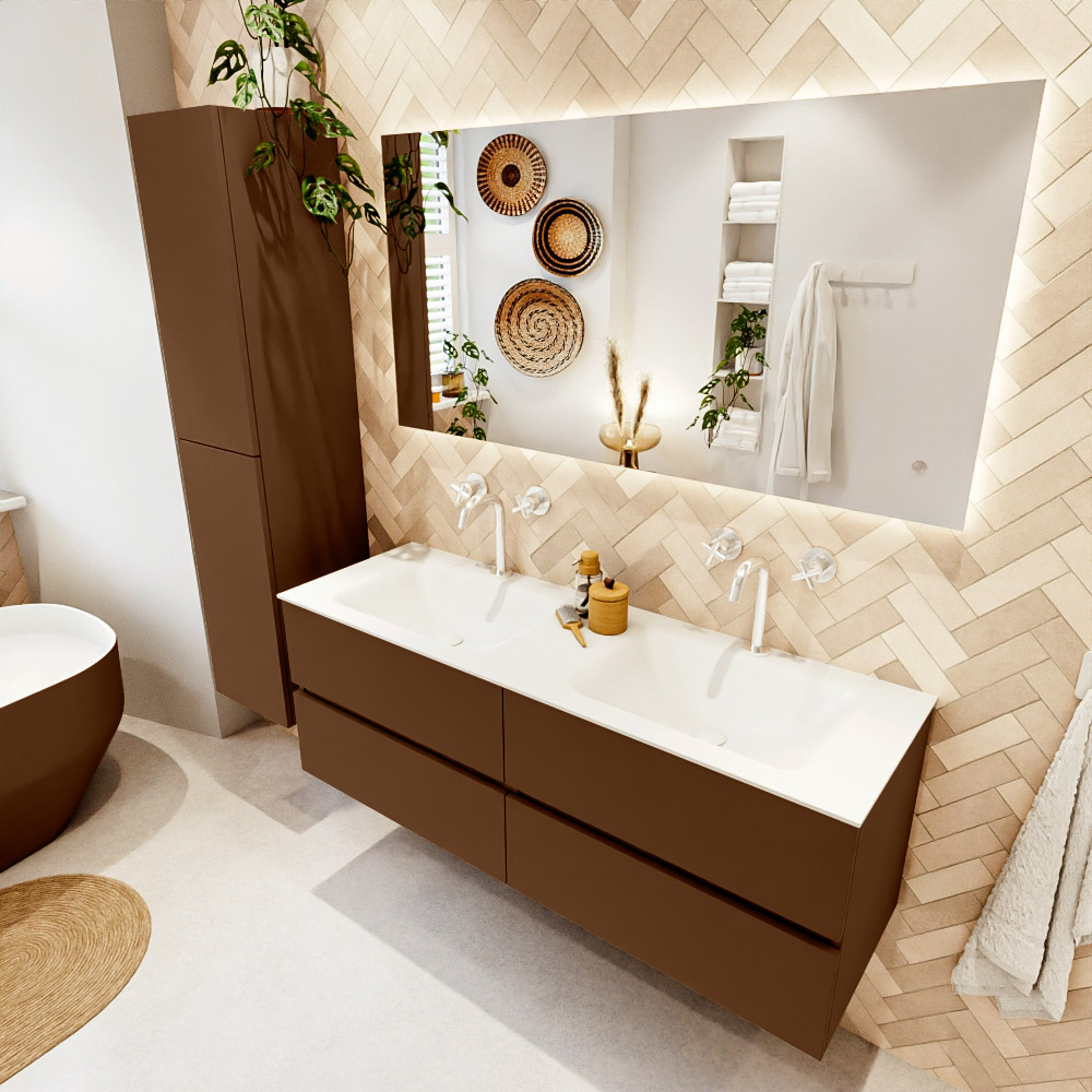 MONDIAZ VICA 140cm mueble de baño Rust 4 cajones. Lavabo CLOUD Doble 2 orificios, color Talc. 1 MONDIAZ VICA 140cm mueble de baño Rust 4 cajones. Lavabo CLOUD Doble 2 orificios