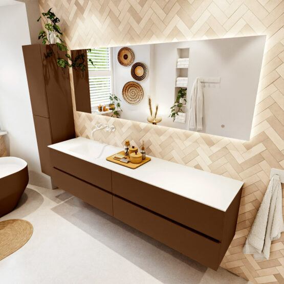 MONDIAZ VICA 200cm mueble de baño Rust 4 cajones. Lavabo CLOUD Izquierda sin orificio