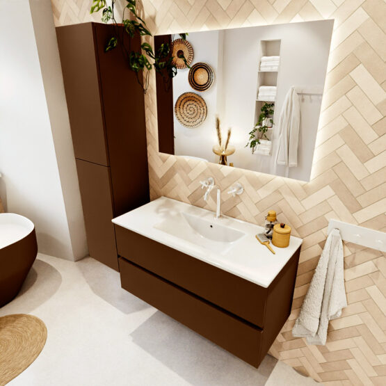 MONDIAZ VICA 100cm mueble de baño Rust 2 cajones. Lavabo DENIA Centro 1 orificio