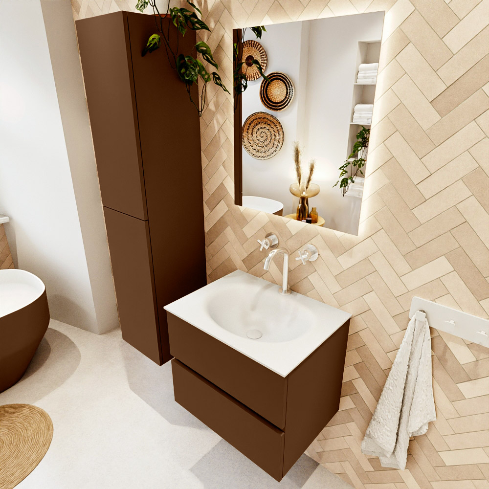 MONDIAZ VICA 60cm mueble de baño Rust 2 cajones. Lavabo MOON Centro 1 orificio, color Talc. 1 MONDIAZ VICA 60cm mueble de baño Rust 2 cajones. Lavabo MOON Centro 1 orificio