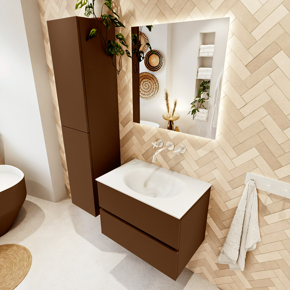 MONDIAZ VICA 70cm mueble de baño Rust 2 cajones. Lavabo MOON Centro sin orificio, color Talc. 1 MONDIAZ VICA 70cm mueble de baño Rust 2 cajones. Lavabo MOON Centro sin orificio
