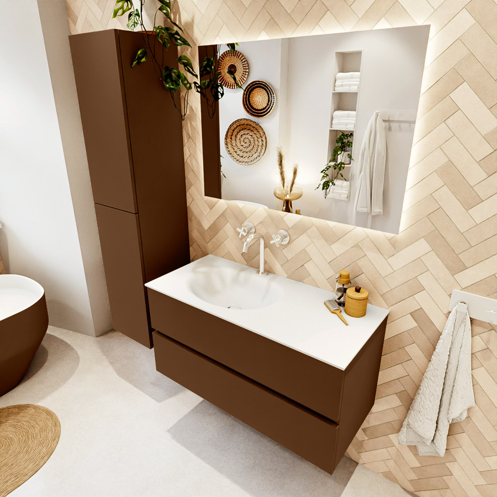 MONDIAZ VICA 100cm mueble de baño Rust 2 cajones. Lavabo MOON Izquierda 1 orificio color Talc con espejo LED. 1 MONDIAZ VICA 100cm mueble de baño Rust 2 cajones. Lavabo MOON Izquierda 1 orificio color Talc con espejo LED.