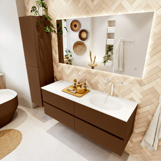 MONDIAZ VICA 140cm mueble de baño Rust 4 cajones. Lavabo MOON Derecho 1 orificio