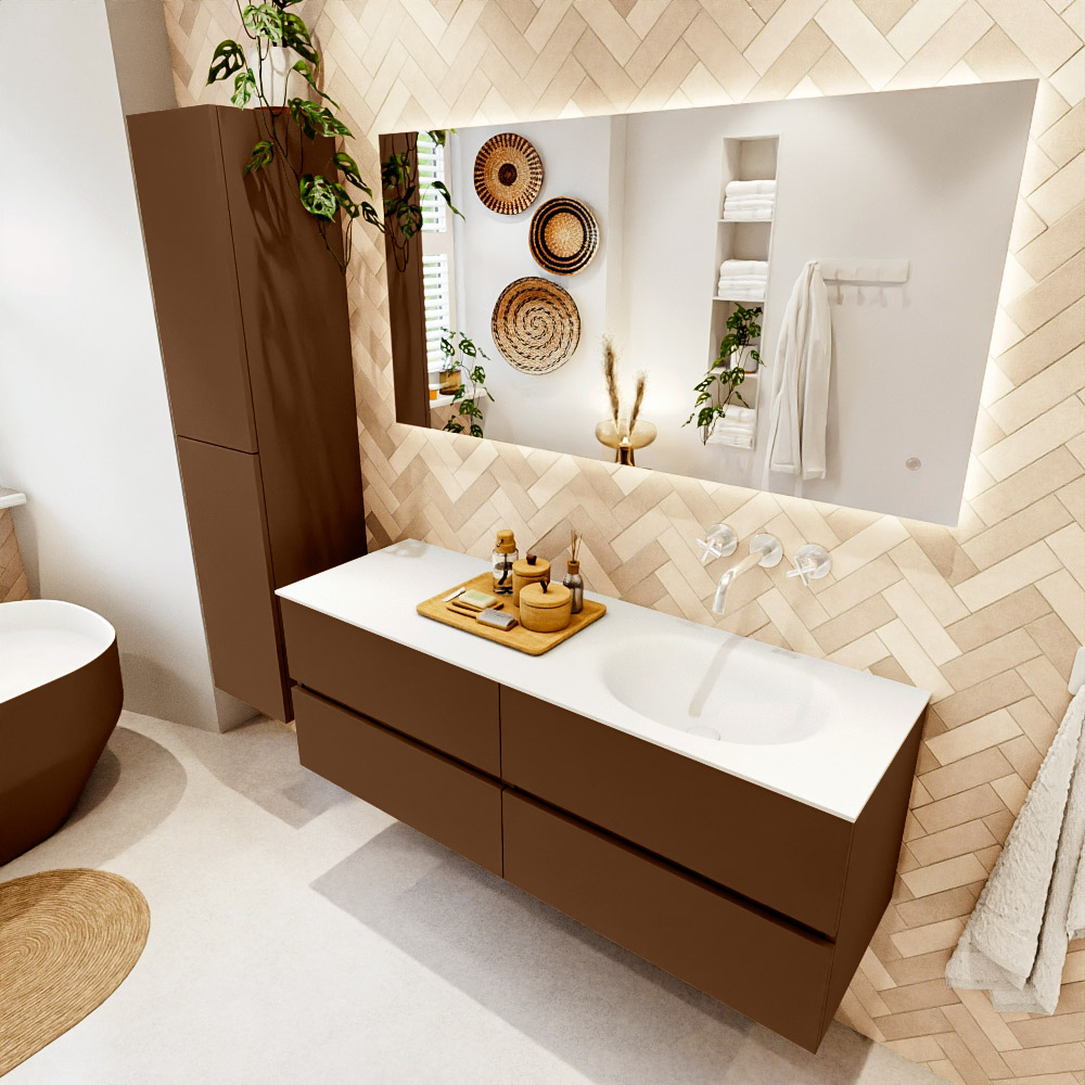 MONDIAZ VICA 140cm mueble de baño Rust 4 cajones. Lavabo MOON Derecho sin orificio, color Talc. 1 MONDIAZ VICA 140cm mueble de baño Rust 4 cajones. Lavabo MOON Derecho sin orificio