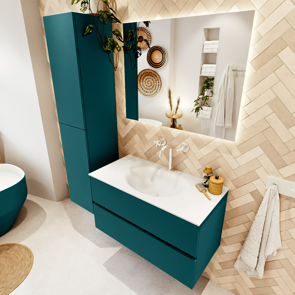 MONDIAZ VICA 90cm mueble de baño Smag 2 cajones. Lavabo MOON Centro 1 orificio, color Talc. 1 MONDIAZ VICA 90cm mueble de baño Smag 2 cajones. Lavabo MOON Centro 1 orificio