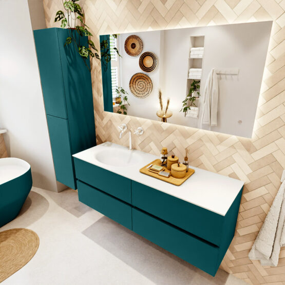 MONDIAZ VICA 140cm mueble de baño Smag 4 cajones. Lavabo MOON Izquierda 1 orificio