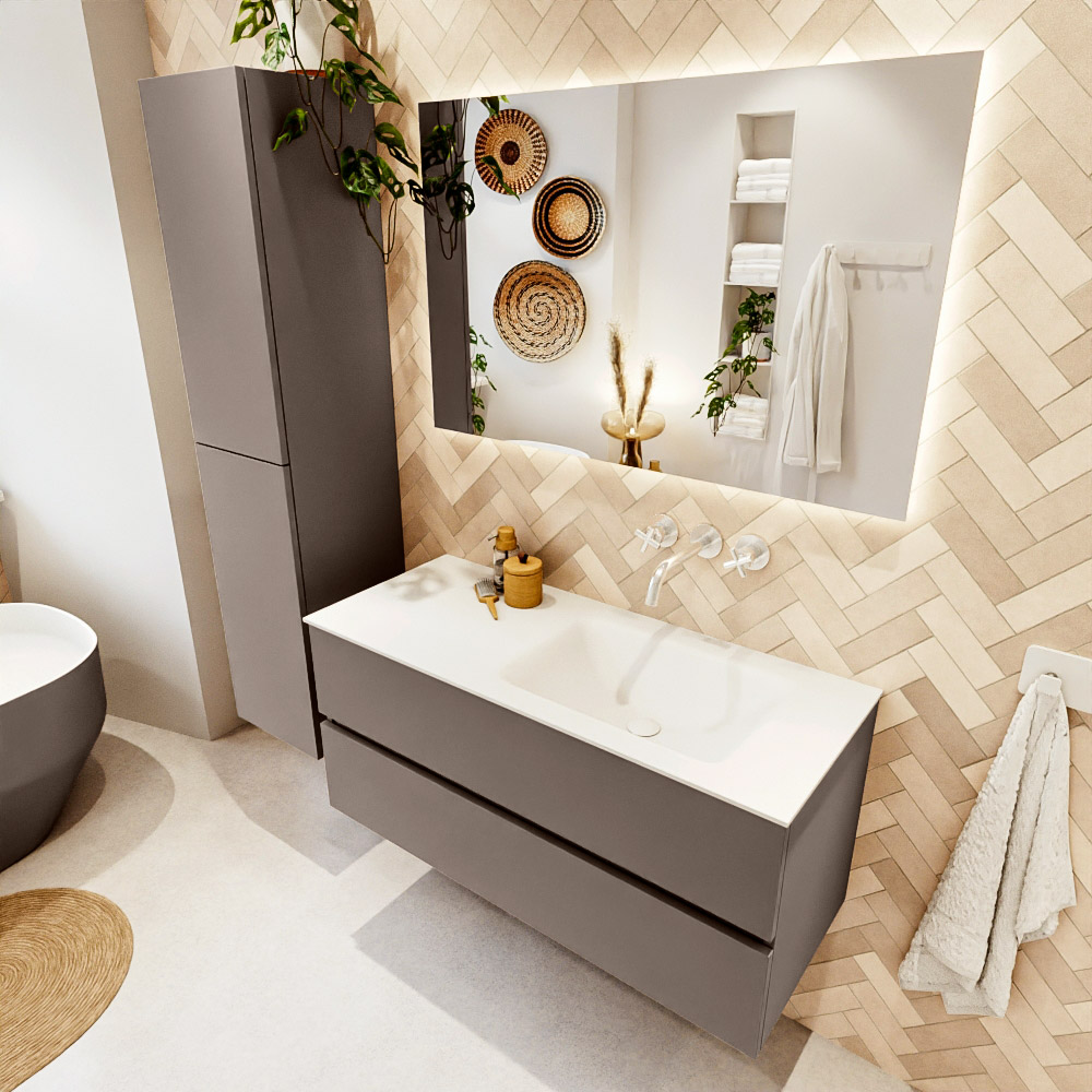 MONDIAZ VICA 110cm mueble de baño Smoke 2 cajones. Lavabo CLOUD Derecho sin orificio color Talc con espejo LED. 1 MONDIAZ VICA 110cm mueble de baño Smoke 2 cajones. Lavabo CLOUD Derecho sin orificio color Talc con espejo LED.