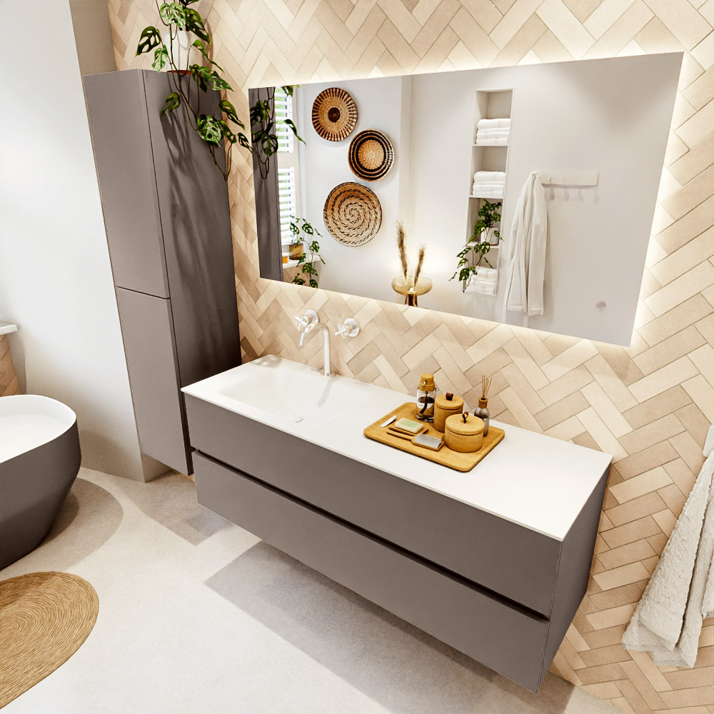 MONDIAZ VICA 140cm mueble de baño Smoke 2 cajones. Lavabo CLOUD Izquierda 1 orificio, color Talc. 1 MONDIAZ VICA 140cm mueble de baño Smoke 2 cajones. Lavabo CLOUD Izquierda 1 orificio