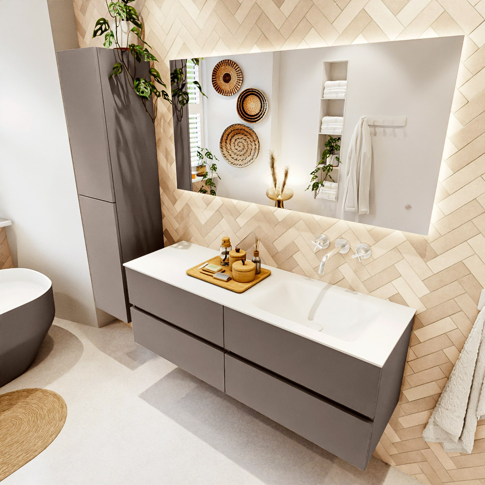 MONDIAZ VICA 140cm mueble de baño Smoke 4 cajones. Lavabo CLOUD Derecho sin orificio, color Talc. 1 MONDIAZ VICA 140cm mueble de baño Smoke 4 cajones. Lavabo CLOUD Derecho sin orificio