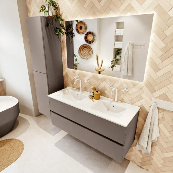 MONDIAZ VICA 120cm mueble de baño Smoke 2 cajones. Lavabo DENIA Doble 2 orificios