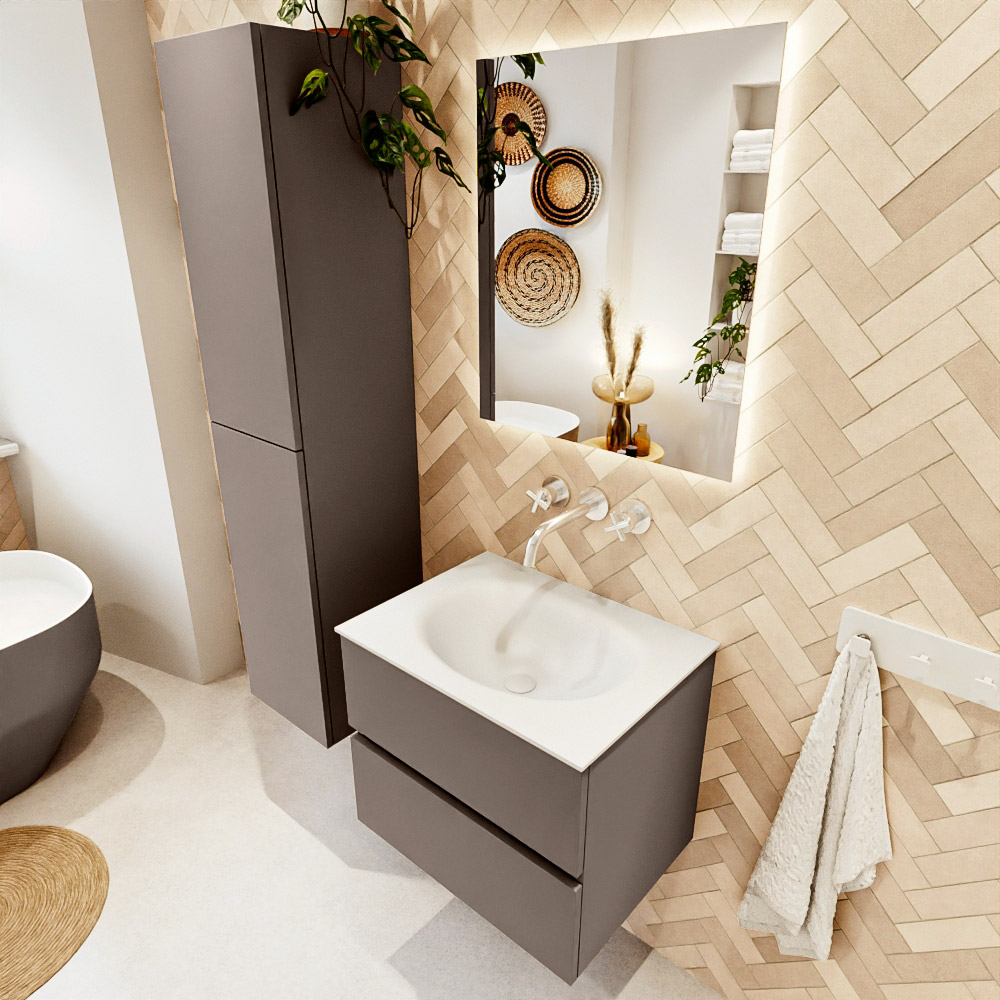MONDIAZ VICA 60cm mueble de baño Smoke 2 cajones. Lavabo MOON Centro sin orificio, color Talc. 1 MONDIAZ VICA 60cm mueble de baño Smoke 2 cajones. Lavabo MOON Centro sin orificio