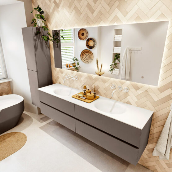 MONDIAZ VICA 190cm mueble de baño Smoke 4 cajones. Lavabo MOON Doble sin orificio