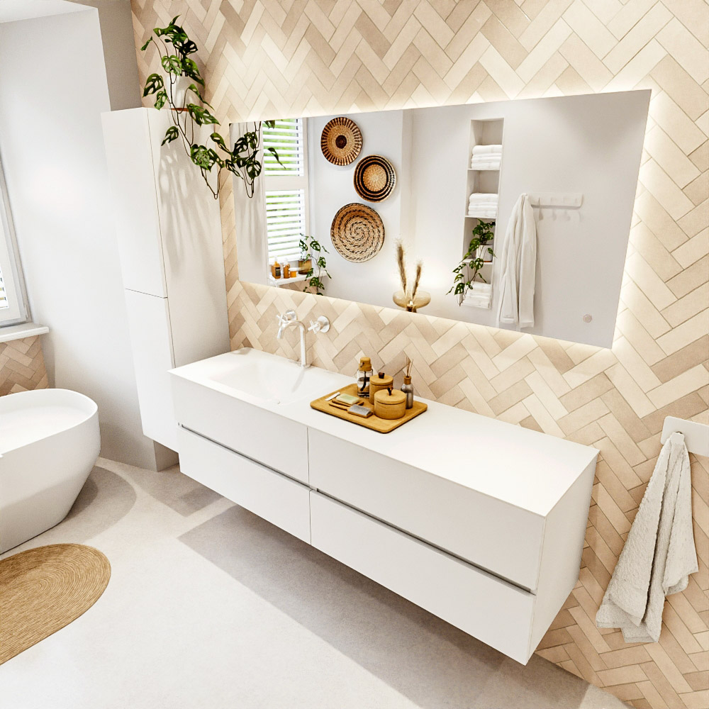 MONDIAZ VICA 170cm mueble de baño Talc 4 cajones. Lavabo CLOUD Izquierda 1 orificio, color Talc. 1 MONDIAZ VICA 170cm mueble de baño Talc 4 cajones. Lavabo CLOUD Izquierda 1 orificio
