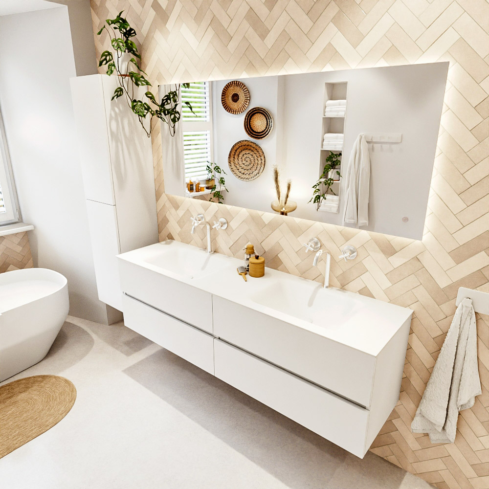MONDIAZ VICA 170cm mueble de baño Talc 4 cajones. Lavabo CLOUD Doble 2 orificios, color Talc. 1 MONDIAZ VICA 170cm mueble de baño Talc 4 cajones. Lavabo CLOUD Doble 2 orificios