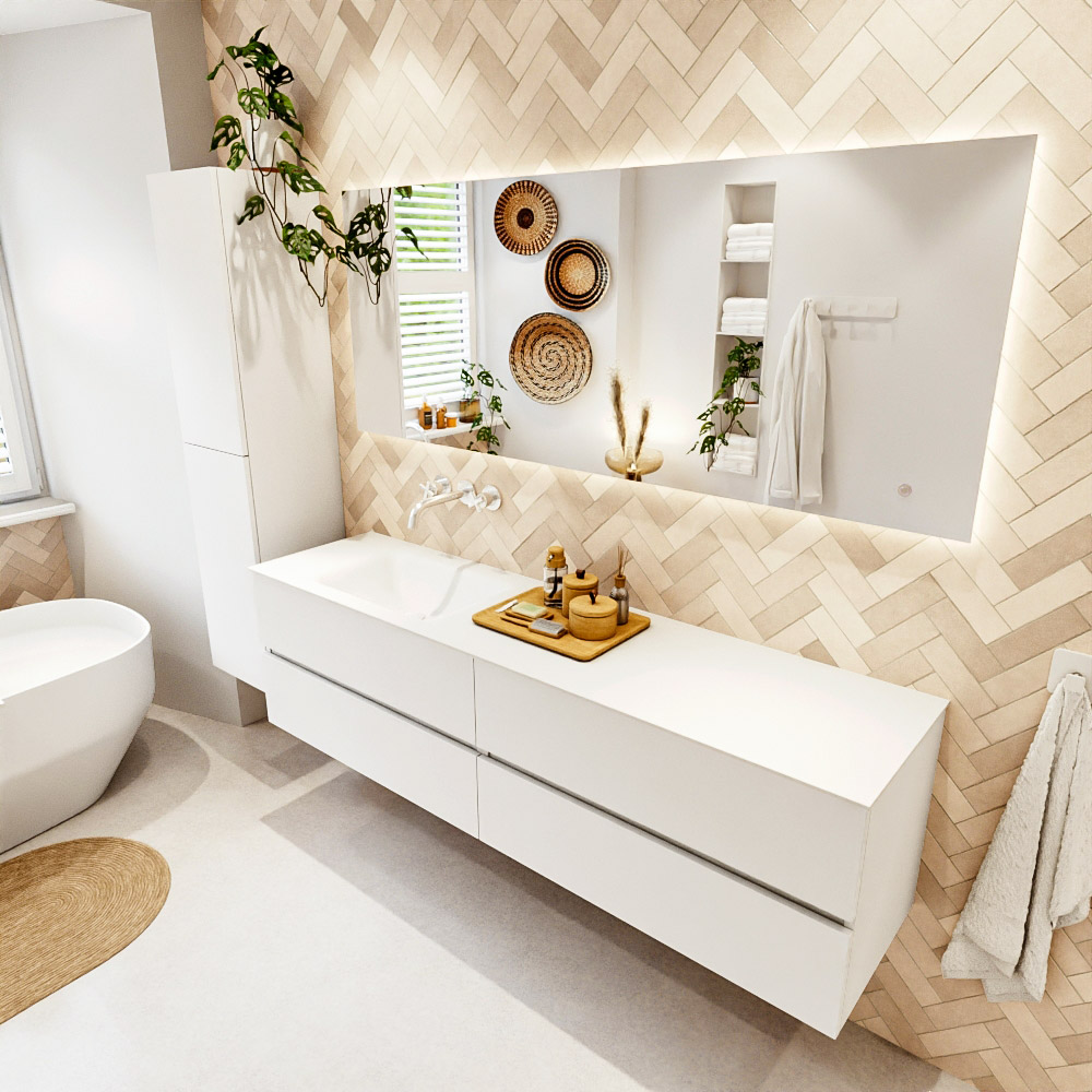 MONDIAZ VICA 180cm mueble de baño Talc 4 cajones. Lavabo CLOUD Izquierda sin orificio, color Talc. 1 MONDIAZ VICA 180cm mueble de baño Talc 4 cajones. Lavabo CLOUD Izquierda sin orificio