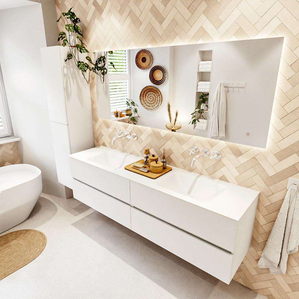 MONDIAZ VICA 180cm mueble de baño Talc 4 cajones. Lavabo CLOUD Doble sin orificio, color Talc. 1 MONDIAZ VICA 180cm mueble de baño Talc 4 cajones. Lavabo CLOUD Doble sin orificio
