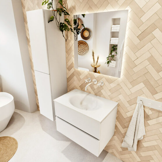 MONDIAZ VICA 70cm mueble de baño Talc 2 cajones. Lavabo MOON Centro sin orificio