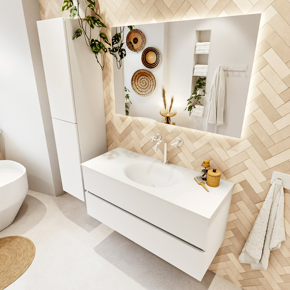 MONDIAZ VICA 110cm mueble de baño Talc 2 cajones. Lavabo MOON Centro 1 orificio color Talc con espejo LED. 1 MONDIAZ VICA 110cm mueble de baño Talc 2 cajones. Lavabo MOON Centro 1 orificio color Talc con espejo LED.