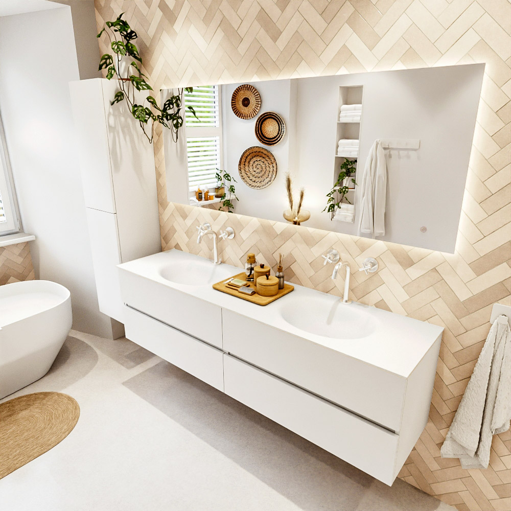 MONDIAZ VICA 180cm mueble de baño Talc 4 cajones. Lavabo MOON Doble 2 orificios, color Talc. 1 MONDIAZ VICA 180cm mueble de baño Talc 4 cajones. Lavabo MOON Doble 2 orificios