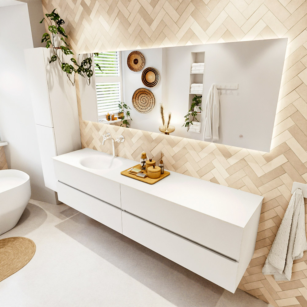 MONDIAZ VICA 200cm mueble de baño Talc 4 cajones. Lavabo MOON Izquierda 1 orificio, color Talc. 1 MONDIAZ VICA 200cm mueble de baño Talc 4 cajones. Lavabo MOON Izquierda 1 orificio
