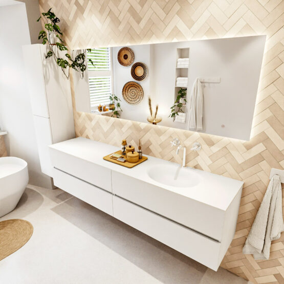 MONDIAZ VICA 200cm mueble de baño Talc 4 cajones. Lavabo MOON Derecho 1 orificio