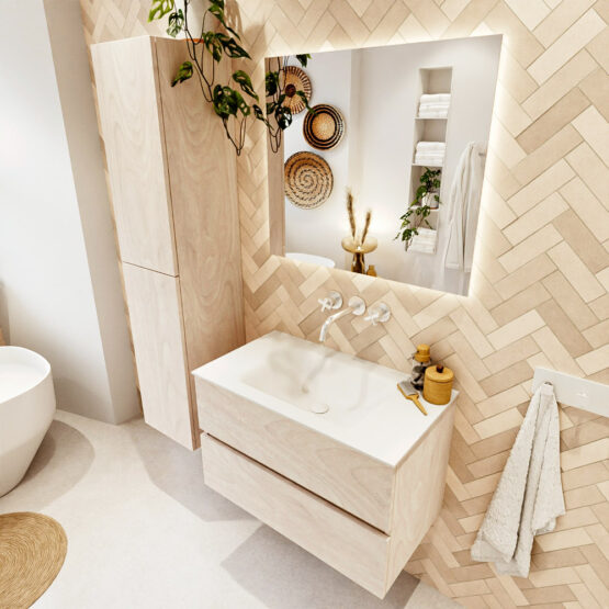 MONDIAZ VICA 80cm mueble de baño Underlayment 2 cajones. Lavabo CLOUD Centro sin orificio