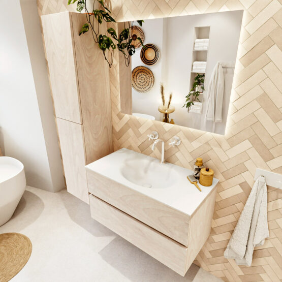 MONDIAZ VICA 90cm mueble de baño Underlayment 2 cajones. Lavabo MOON Centro 1 orificio