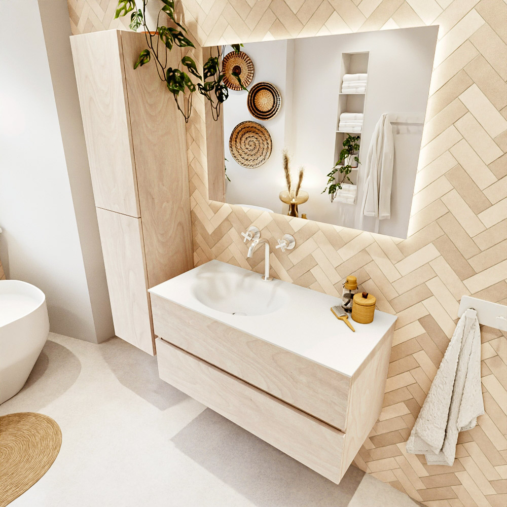MONDIAZ VICA 100cm mueble de baño Underlayment 2 cajones. Lavabo MOON Izquierda 1 orificio color Talc con espejo LED. 1 MONDIAZ VICA 100cm mueble de baño Underlayment 2 cajones. Lavabo MOON Izquierda 1 orificio color Talc con espejo LED.