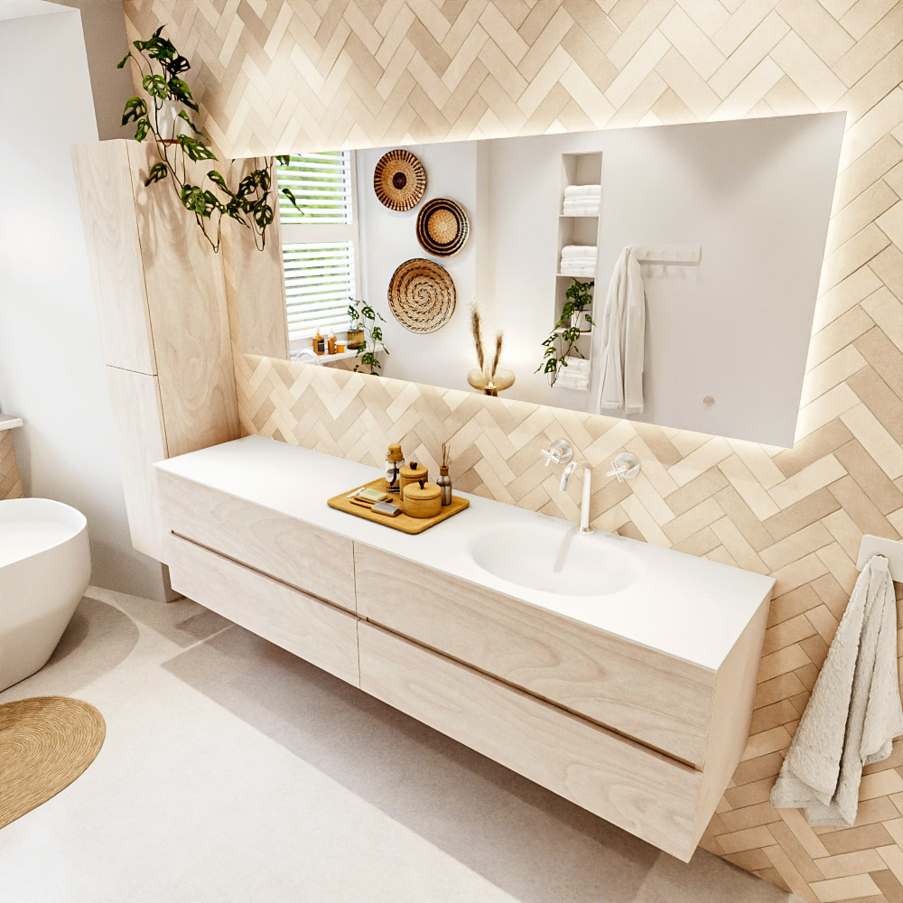 MONDIAZ VICA 200cm mueble de baño Underlayment 4 cajones. Lavabo MOON Derecho 1 orificio, color Talc. 1 MONDIAZ VICA 200cm mueble de baño Underlayment 4 cajones. Lavabo MOON Derecho 1 orificio