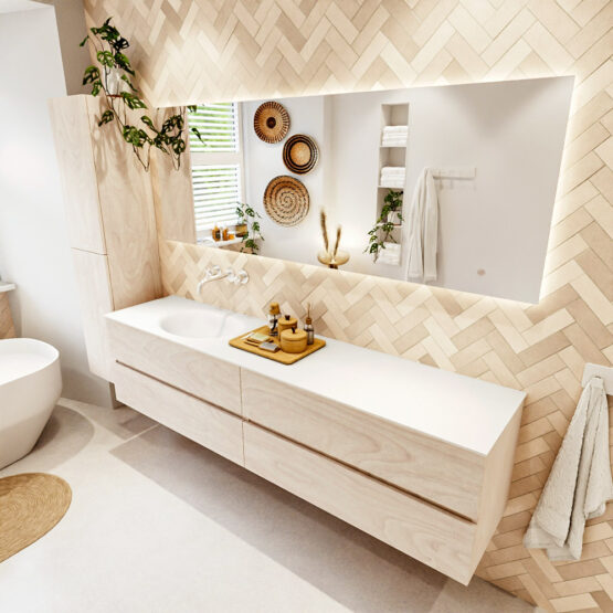 MONDIAZ VICA 200cm mueble de baño Underlayment 4 cajones. Lavabo MOON Izquierda sin orificio