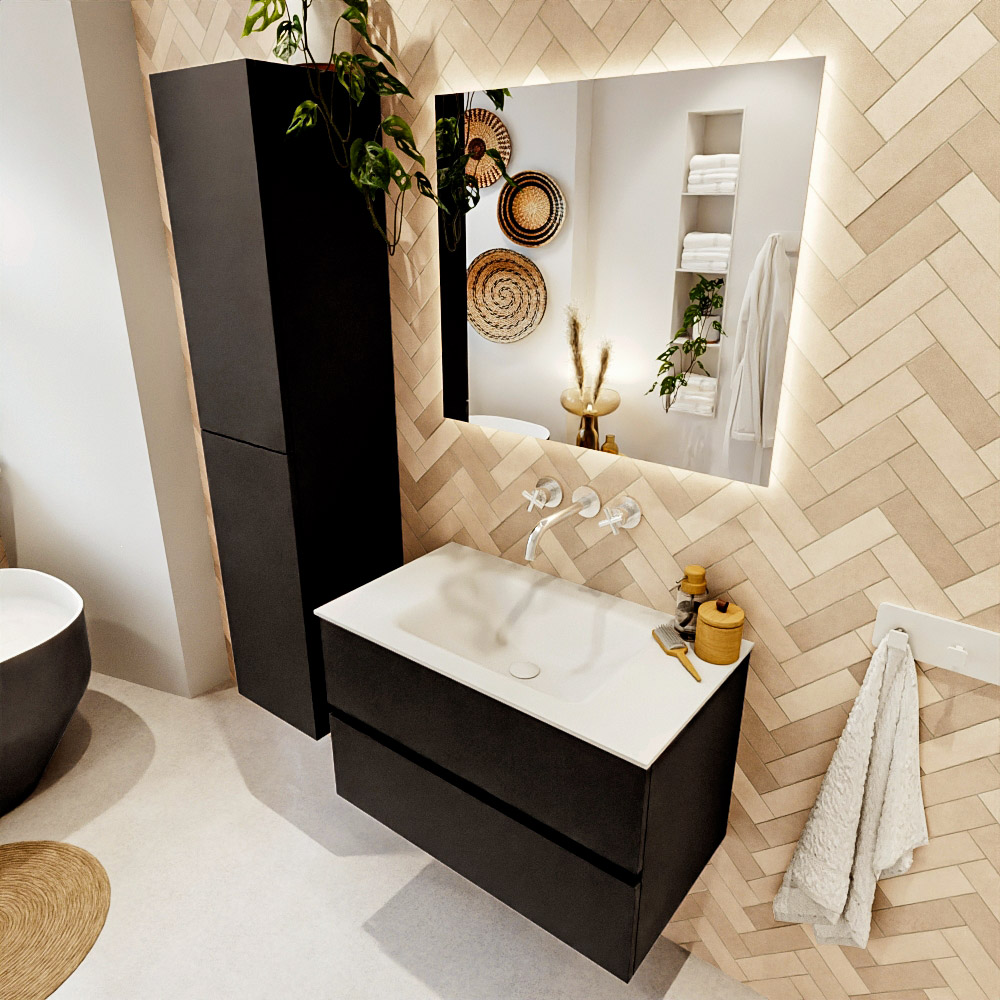 MONDIAZ VICA 80cm mueble de baño Urban 2 cajones. Lavabo CLOUD Centro sin orificio, color Talc. 1 MONDIAZ VICA 80cm mueble de baño Urban 2 cajones. Lavabo CLOUD Centro sin orificio