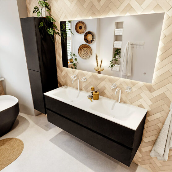 MONDIAZ VICA 140cm mueble de baño Urban 2 cajones. Lavabo CLOUD Doble 2 orificios