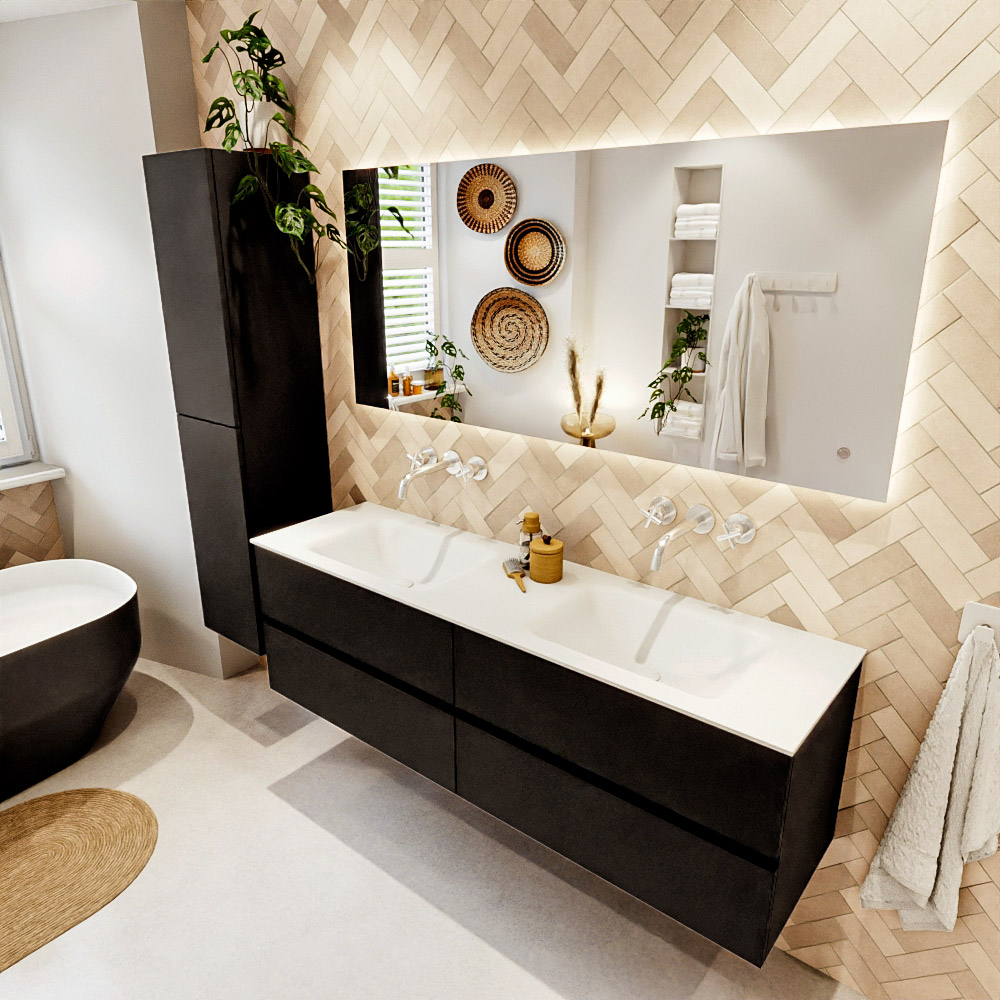 MONDIAZ VICA 160cm mueble de baño Urban 4 cajones. Lavabo CLOUD Doble sin orificio, color Talc. 1 MONDIAZ VICA 160cm mueble de baño Urban 4 cajones. Lavabo CLOUD Doble sin orificio