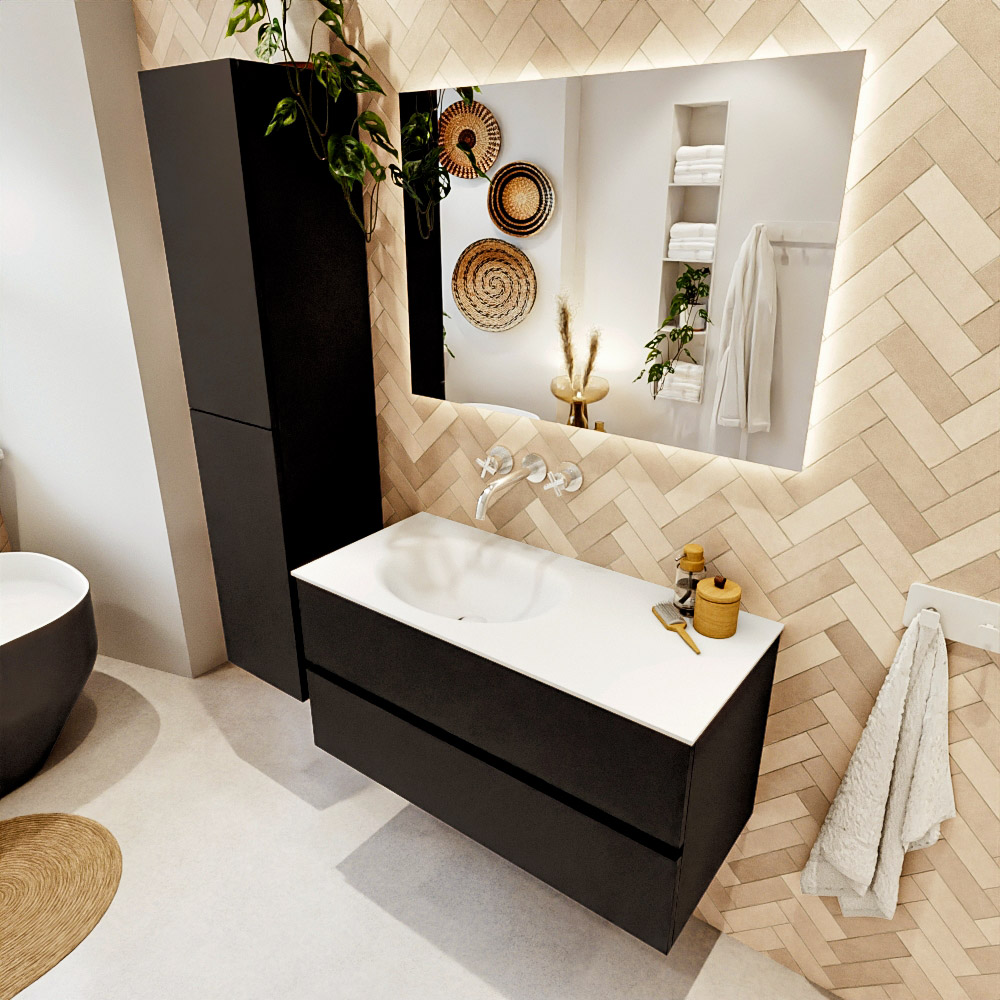 MONDIAZ VICA 100cm mueble de baño Urban 2 cajones. Lavabo MOON Izquierda sin orificio color Talc con espejo LED. 1 MONDIAZ VICA 100cm mueble de baño Urban 2 cajones. Lavabo MOON Izquierda sin orificio color Talc con espejo LED.