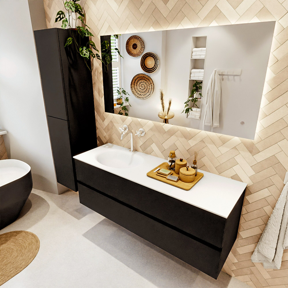 MONDIAZ VICA 140cm mueble de baño Urban 2 cajones. Lavabo MOON Izquierda 1 orificio, color Talc. 1 MONDIAZ VICA 140cm mueble de baño Urban 2 cajones. Lavabo MOON Izquierda 1 orificio