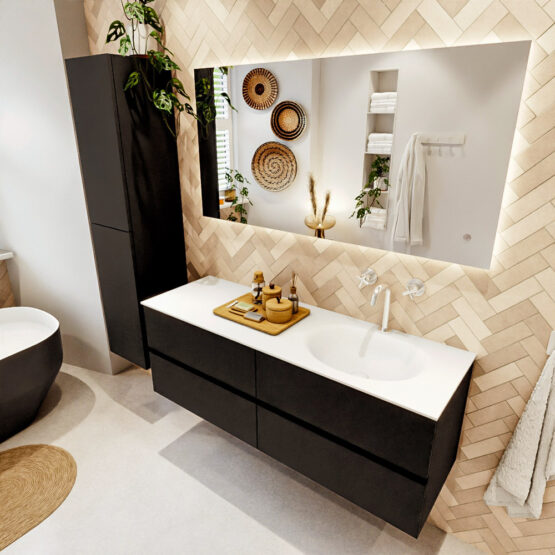 MONDIAZ VICA 140cm mueble de baño Urban 4 cajones. Lavabo MOON Derecho 1 orificio