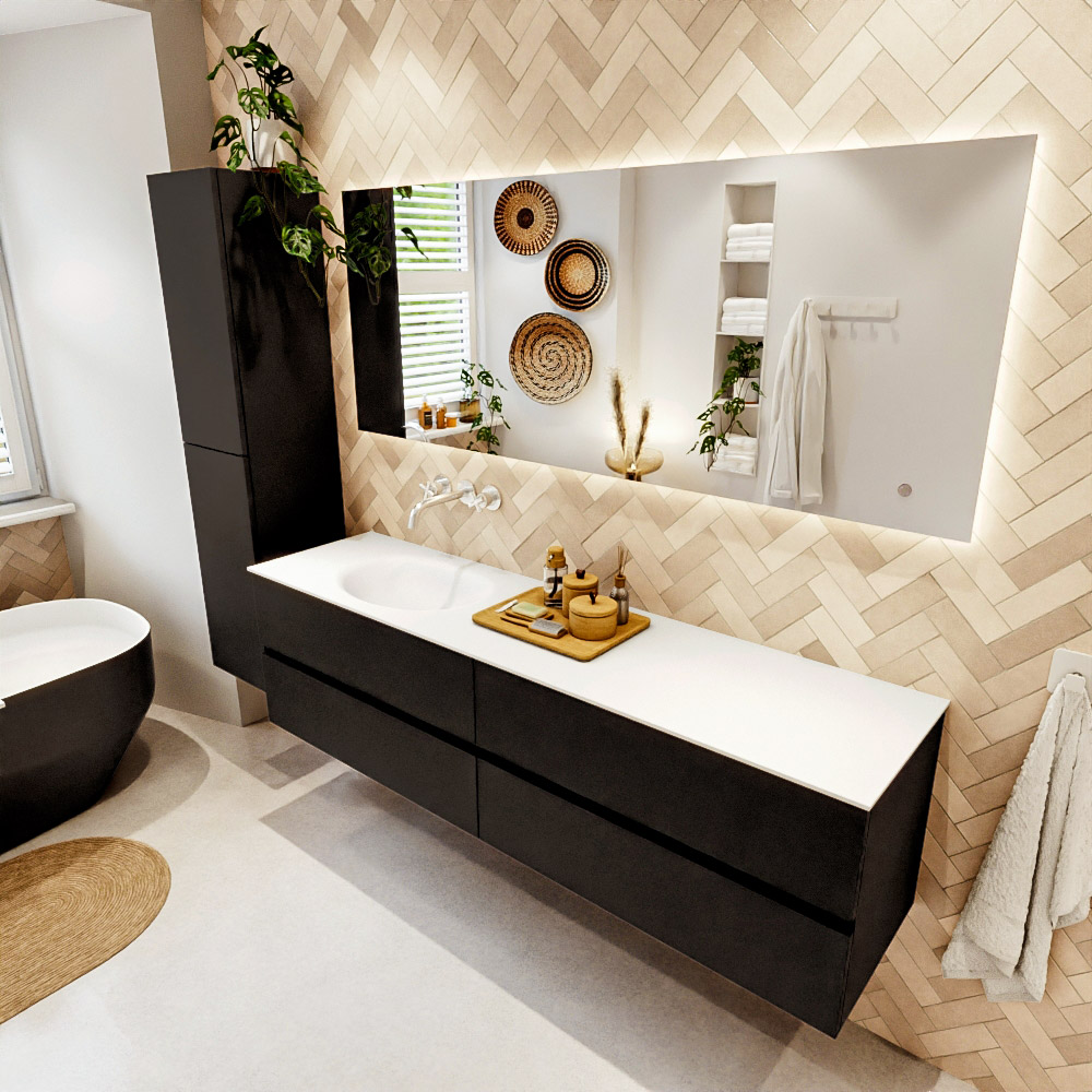 MONDIAZ VICA 180cm mueble de baño Urban 4 cajones. Lavabo MOON Izquierda sin orificio, color Talc. 1 MONDIAZ VICA 180cm mueble de baño Urban 4 cajones. Lavabo MOON Izquierda sin orificio