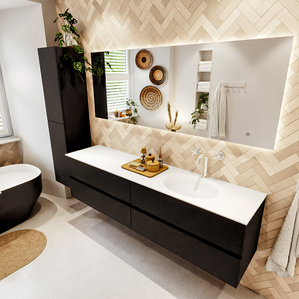 MONDIAZ VICA 190cm mueble de baño Urban 4 cajones. Lavabo MOON Derecho 1 orificio, color Talc. 1 MONDIAZ VICA 190cm mueble de baño Urban 4 cajones. Lavabo MOON Derecho 1 orificio