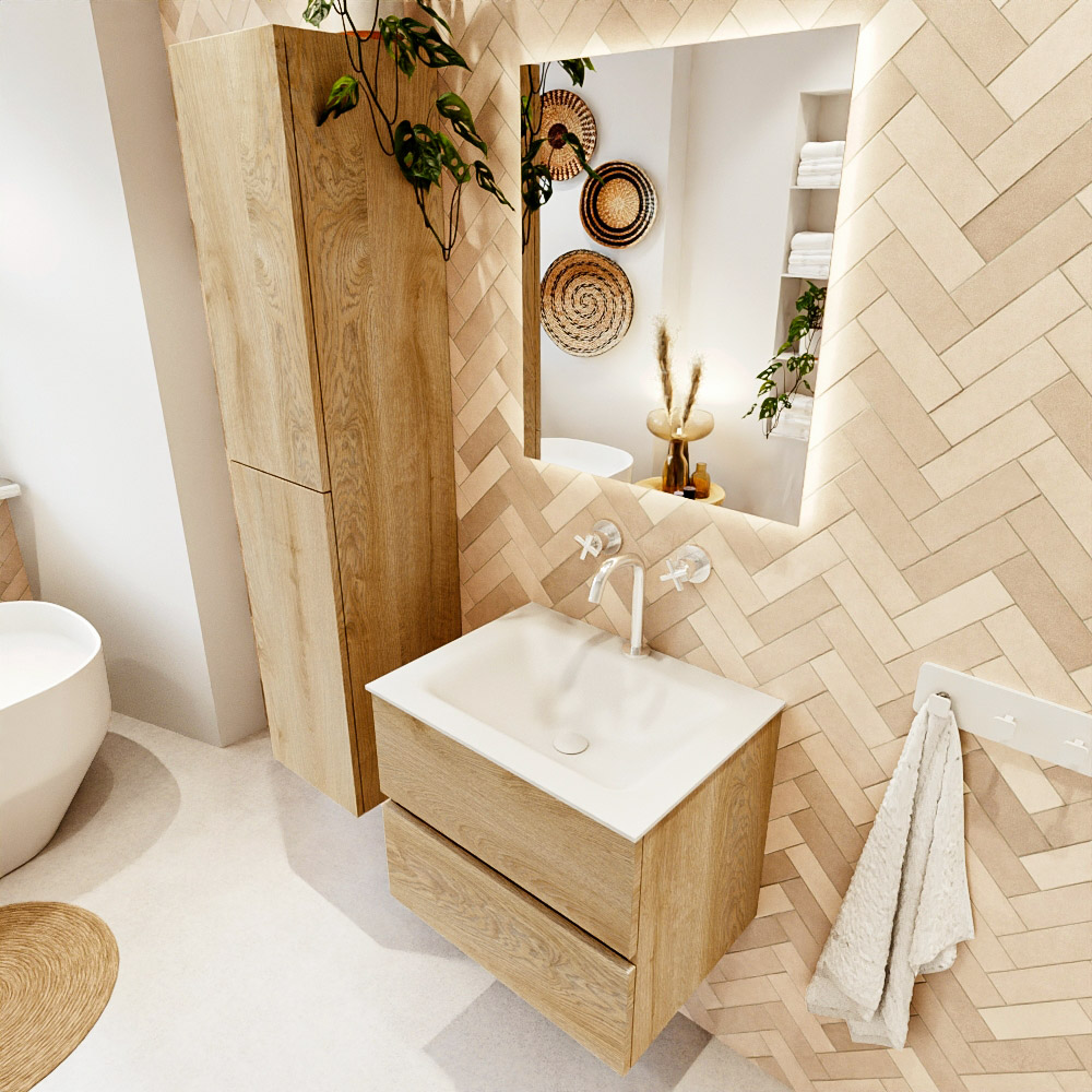MONDIAZ VICA 60cm mueble de baño Washed Oak 2 cajones. Lavabo CLOUD Centro 1 orificio, color Talc. 1 MONDIAZ VICA 60cm mueble de baño Washed Oak 2 cajones. Lavabo CLOUD Centro 1 orificio