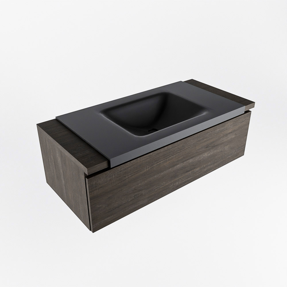 MONDIAZ BUKLA 100cm mueble de baño Dark Brown 1 cajón. Lavabo CLOUD centro sin orificios color Urban 7 MONDIAZ BUKLA 100cm mueble de baño Dark Brown 1 cajón. Lavabo CLOUD centro sin orificios color Urban - Imagen 7