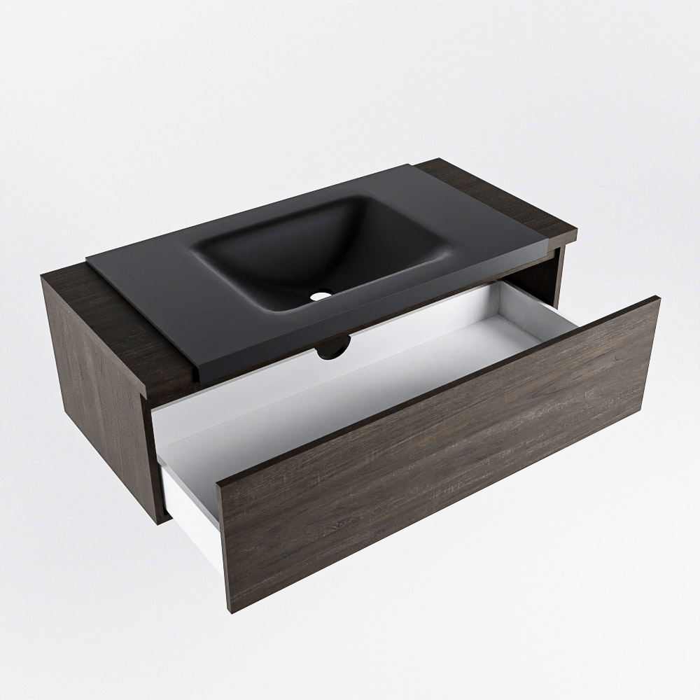 MONDIAZ BUKLA 100cm mueble de baño Dark Brown 1 cajón. Lavabo CLOUD centro sin orificios color Urban 6 MONDIAZ BUKLA 100cm mueble de baño Dark Brown 1 cajón. Lavabo CLOUD centro sin orificios color Urban - Imagen 6