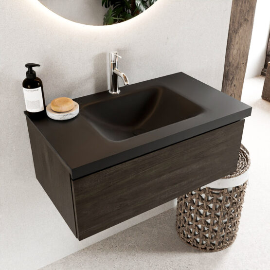 MONDIAZ BUKLA 80cm mueble de baño Dark Brown 1 cajón. Lavabo CLOUD centro 1 orificio color Urban