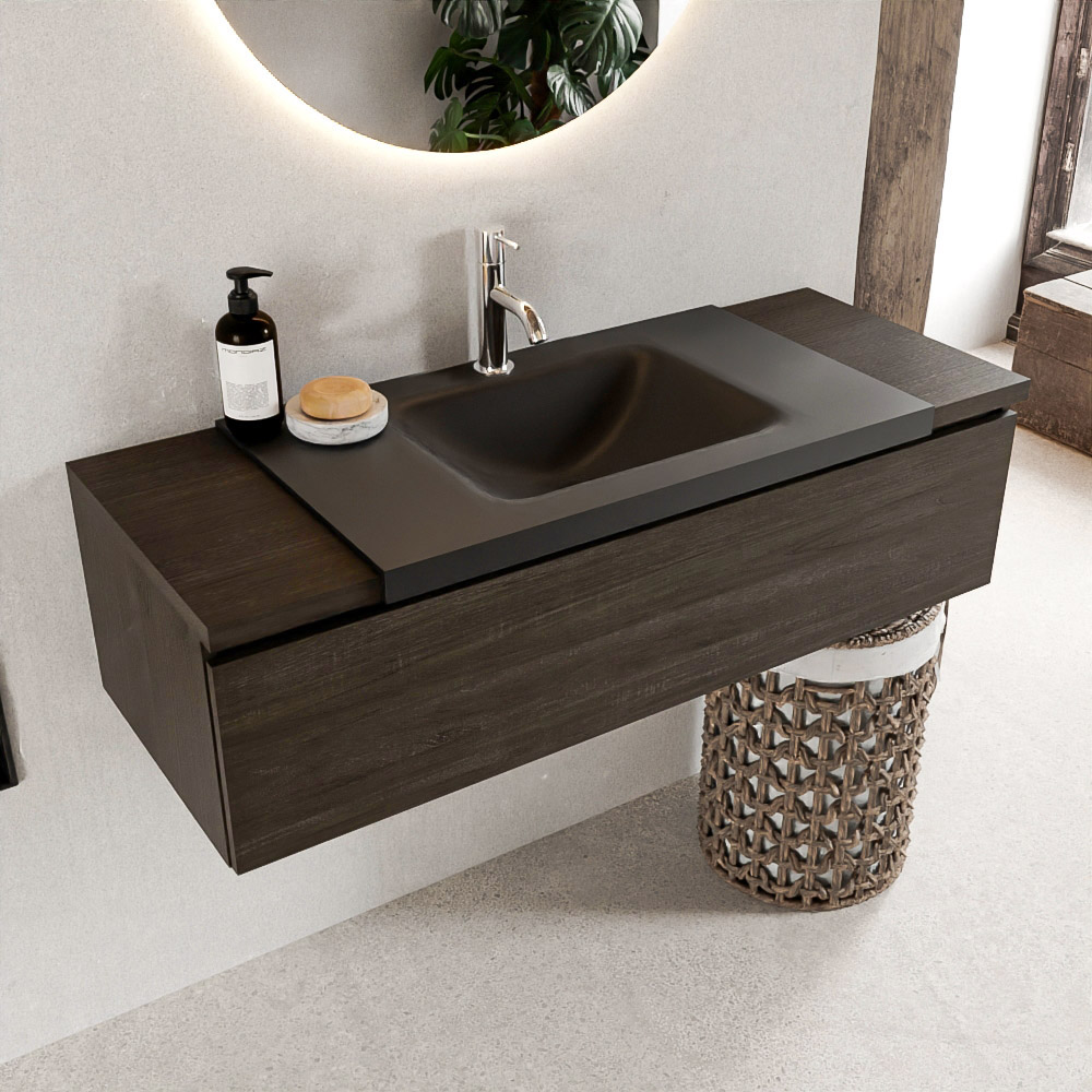 MONDIAZ BUKLA 120cm mueble de baño Dark Brown 1 cajón. Lavabo CLOUD centro 1 orificio color Urban 1 MONDIAZ BUKLA 120cm mueble de baño Dark Brown 1 cajón. Lavabo CLOUD centro 1 orificio color Urban
