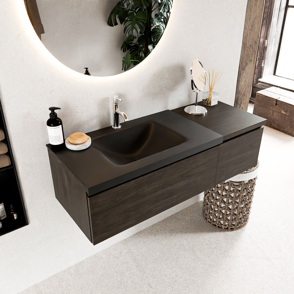 MONDIAZ BUKLA 120cm mueble de baño con módulo 40 Dark Brown 2 cajones. Lavabo CLOUD izquierda 1 orificio color Urban 1 MONDIAZ BUKLA 120cm mueble de baño con módulo 40 Dark Brown 2 cajones. Lavabo CLOUD izquierda 1 orificio color Urban