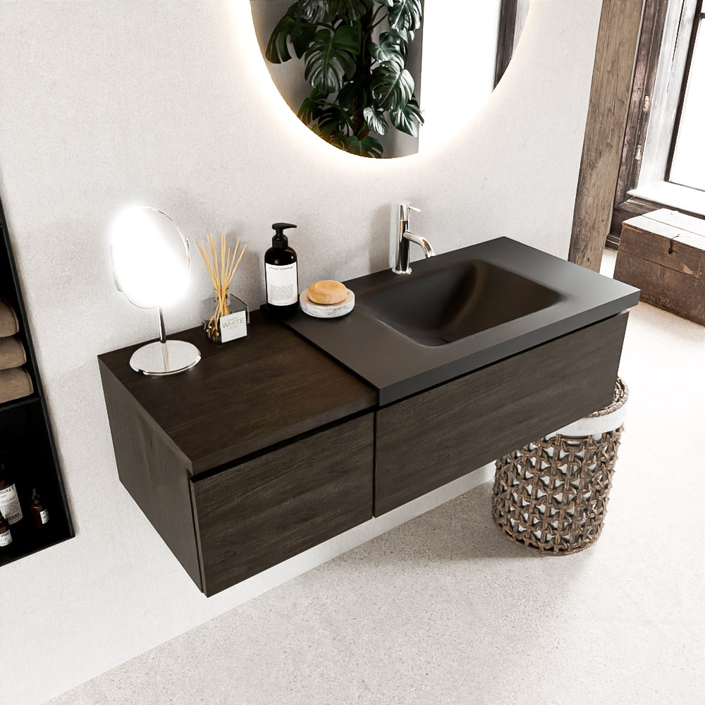 MONDIAZ BUKLA 120cm mueble de baño con módulo 40 Dark Brown 2 cajones. Lavabo CLOUD derecho 1 orificio color Urban 1 MONDIAZ BUKLA 120cm mueble de baño con módulo 40 Dark Brown 2 cajones. Lavabo CLOUD derecho 1 orificio color Urban